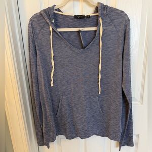 Cyrus Blue Striped Linen Blend Lightweight Hoodie Sz L NWT